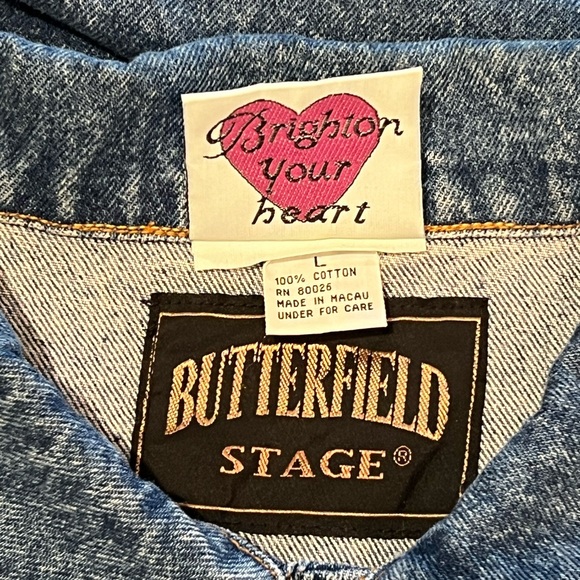 Vintage Brighton Blue Denim Jacket Size L Embroidered Patch Worlds Greatest Mom - Picture 4 of 9